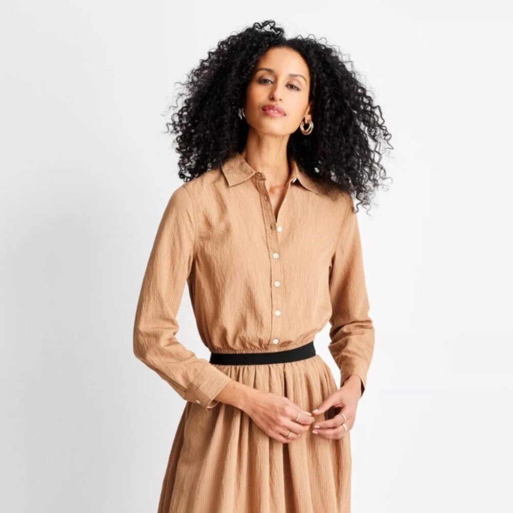 Women's Long Sleeve Collared Button-Down Shirt - Future Collective new 🆕